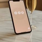 Elegant luxury dating app interface on smartphone screen, soft golden lighting, minimalist design, c