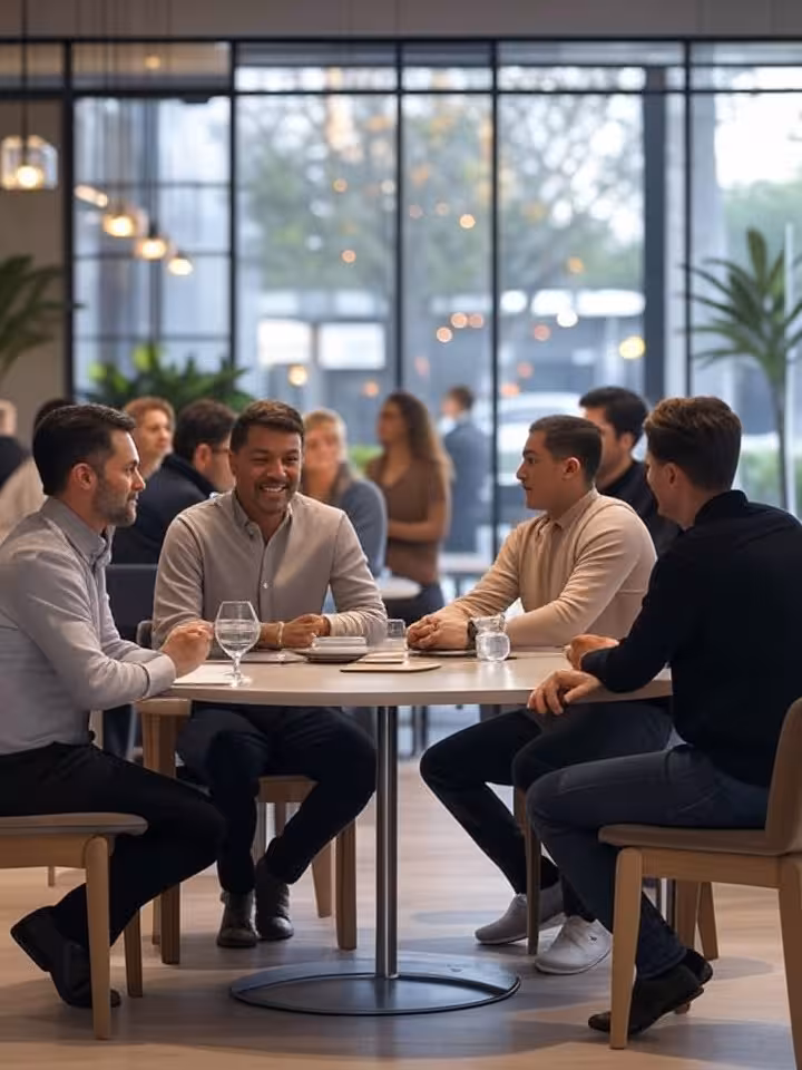 Modern luxury Beverly Hills organic cafe interior, minimalist design with natural light streaming th