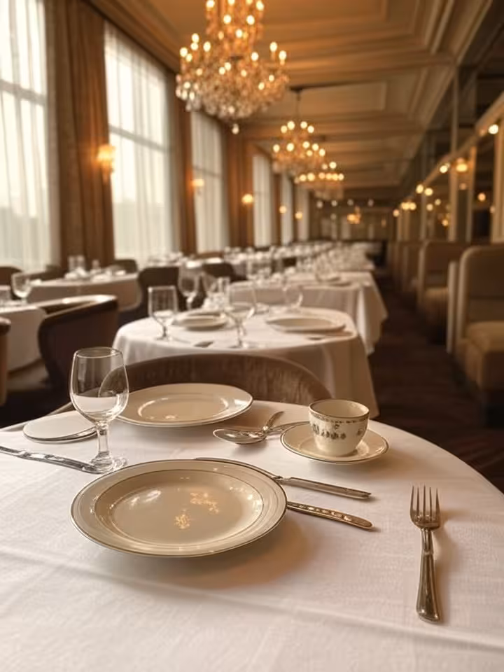 Paris luxury restaurant interior Belle Époque style, art deco details, natural light through crystal