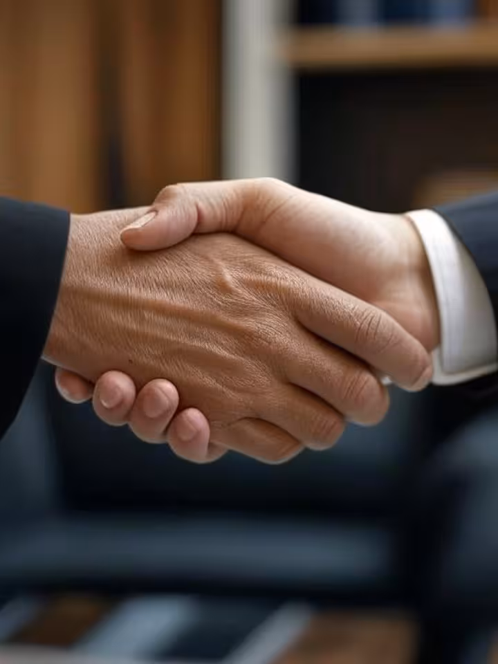 Close-up detail of hands demonstrating proper handshake technique, professional lighting, educationa